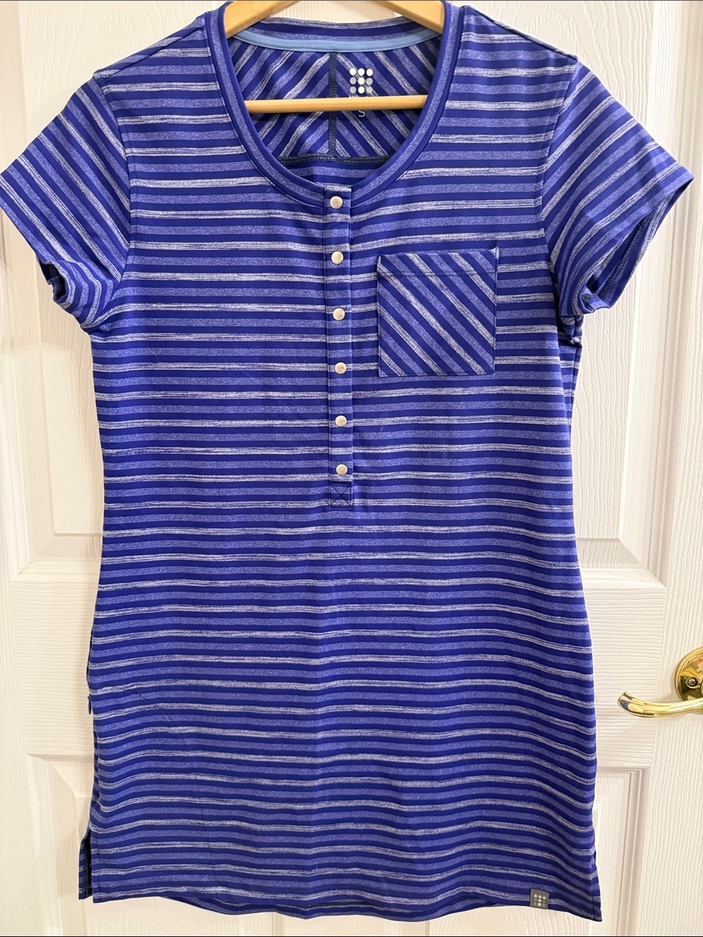 TitleNine Striped Blue Short-Sleeve Mini Dress with Pocket
